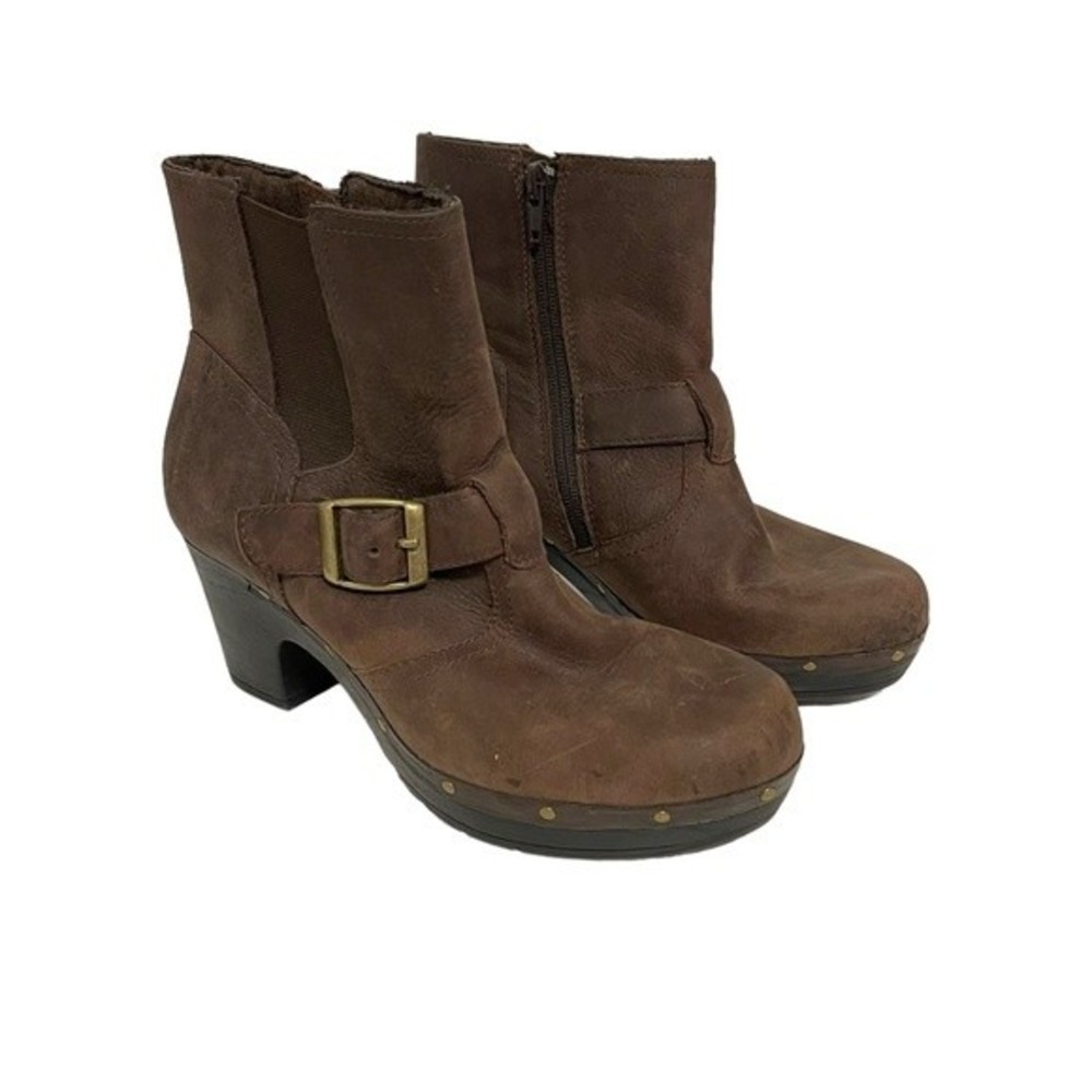 Clarks Womens Leather Grommet Studded Clog Boots Brown Color Size 6.5
